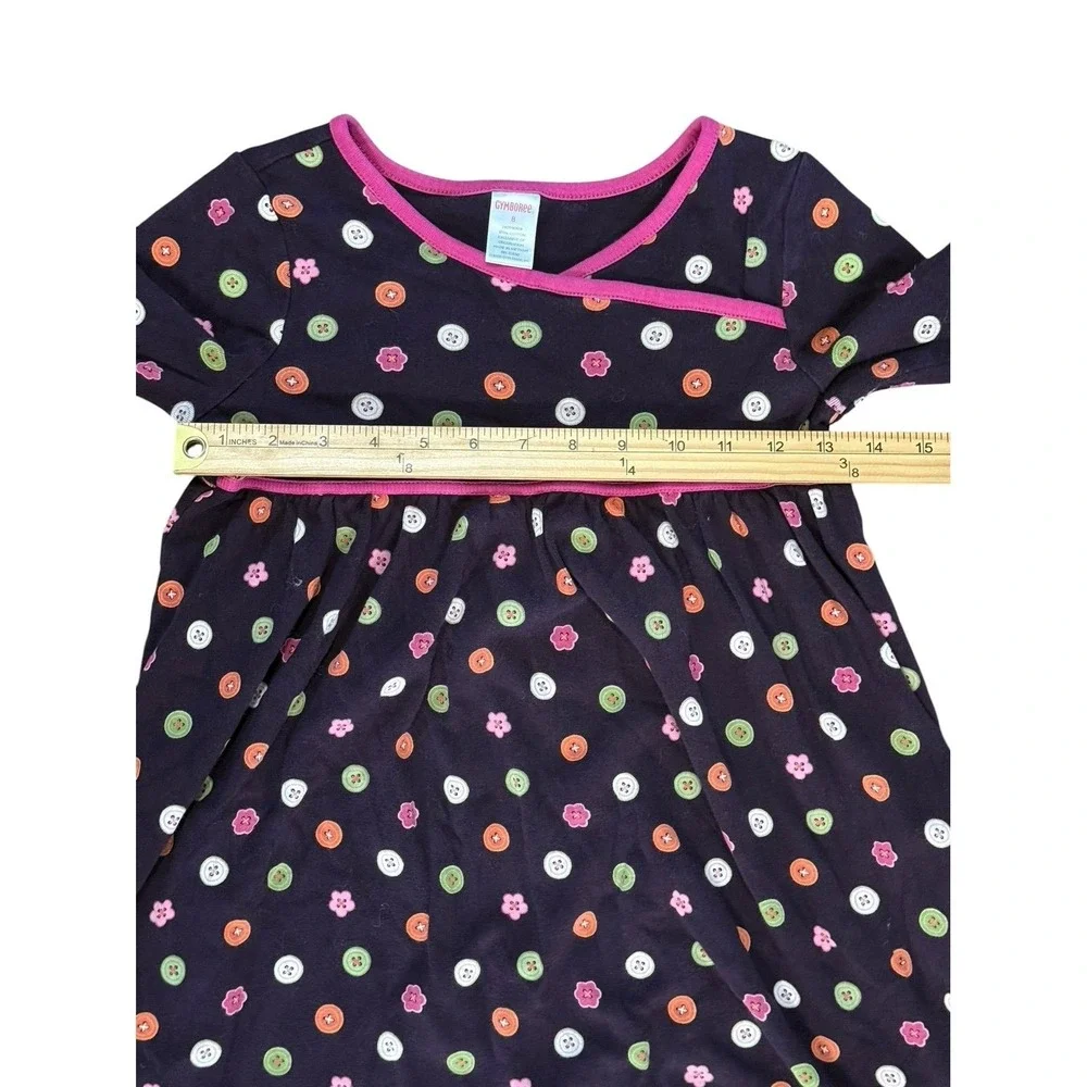 Gymboree Girls All About The Buttons Print Dark Purple Dress SZ‎ 8 100% Cotton